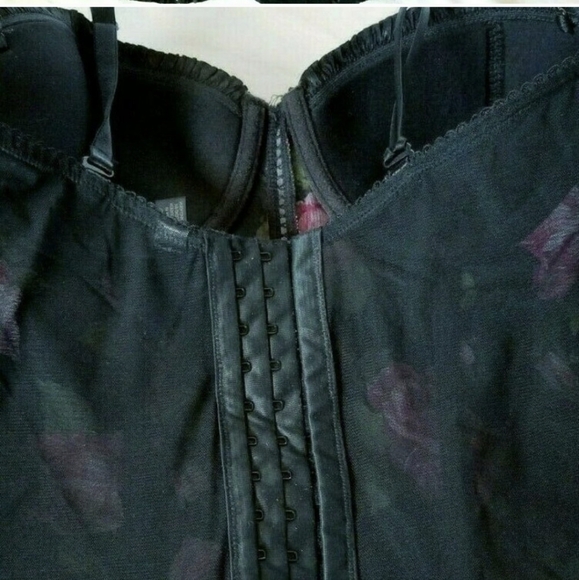 Pink Bustier Floral Corset Sheer Black Back Eye & Hook Top & Bottom Size 36B - Picture 4 of 6
